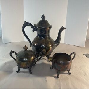Vintage 5th Ave Silver plate  silverplate coffee tea set pot creamer sugar bowl